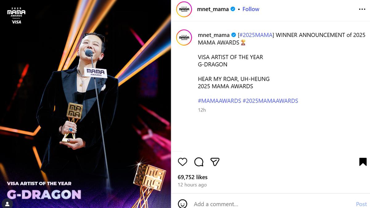 Pemenang MAMA Awards 2025 Hari Kedua, G-Dragon dan Stray Kids Raih Daesang