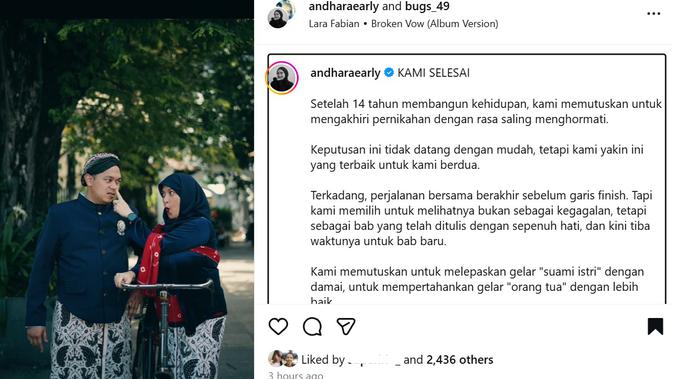 Andhara Early Umumkan Perceraian Lewat Video, Akhiri 14 Tahun Pernikahan dengan Damai